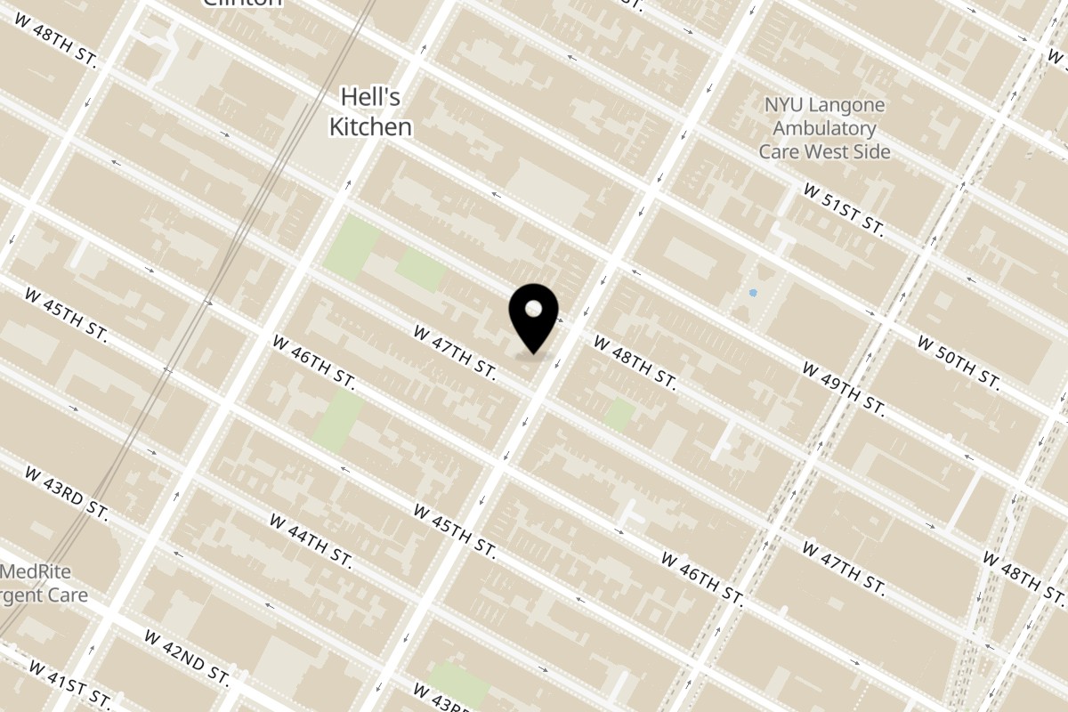 Map showing the location of Tumi Peruvian Restaurant NYC on 689 9th Ave in New York
